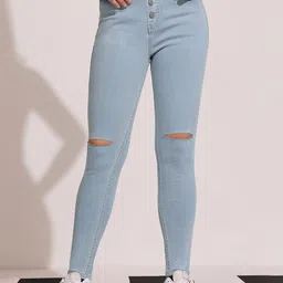 DOLCE CRUDO Nagi Hane Women Skinny Fit High-Rise Slash Knee Stretchable Jeans-image-23