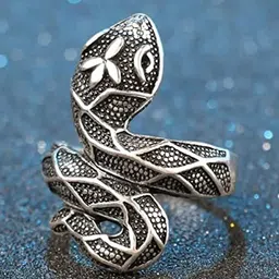 VIEN Sterling Silver-Plated Snake Oxidised Finger Ring-picture-18