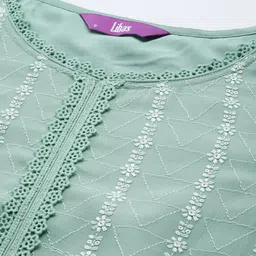 Libas Women Turquoise Blue Floral Embroidered Thread Work Kurta with Trousers & With Dupatta image 5