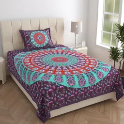 MANDAKINI Purple & Red Ethnic Motifs Cotton 144 TC Single Bedsheet Set-1.82 m x 1.21 m-picture-19