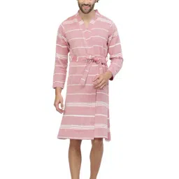 Klotthe Stripes Red & White 210 GSM Cotton Bath Robe with Belt-image-72