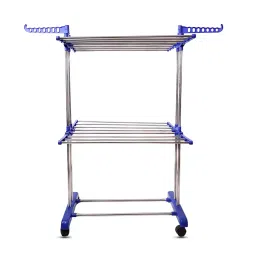 Peng Essentials 2-Tier_SS Stainless Steel Cloth Drying Stand Silver & Blue image 2