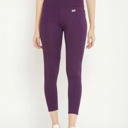 Clovia Purple Snug-Fit High-Rise 4 Pocket Active Tights image 1