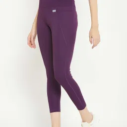 Clovia Purple Snug-Fit High-Rise 4 Pocket Active Tights image 3