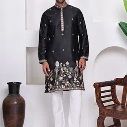 RANGKALP Men Ethnic Motifs Embroidered Mirror Work Kurta-image-6