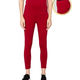 Zelena Solid Maternity Yoga Outdoor Leggings - Maroon-image-63