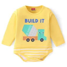 Babyhug 100% Cotton Knit Full Sleeves Onesie Truck Print - Yellow-picture-36
