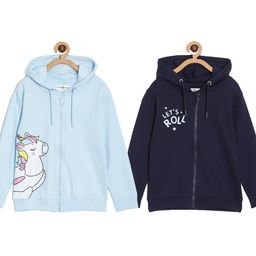 The Mom Store Pack Of 2 Full Sleeves Unicorn & Typography Printed Hoodie - Blue Black-picture-30