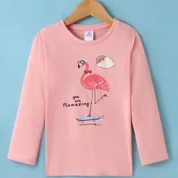 Ollypop Sinker Knit Full Sleeves T-Shirt With Flamingo Print - Pink-picture-29