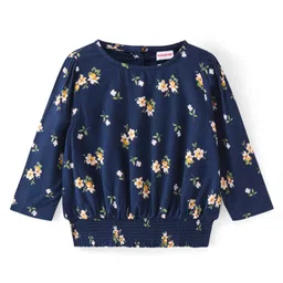Babyhug Rayon Knit Full Sleeves Top with Floral Print - Navy Blue-picture-11