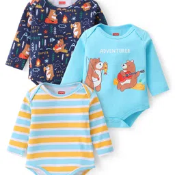 Babyhug 100% Cotton Knit Full Sleeves Onesies Bear Print Pack of 3- Multicolour-picture-24