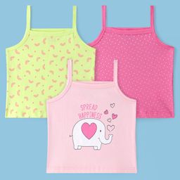 Doodle Poodle 100% Cotton Knit Singlet Sleeves Slips with Elephant Rainbow & Polka Dots Print Pack of 3 - Pink & Yellow-picture-28