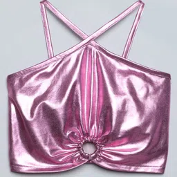 Taffykids Sleeveless Metallic Cut Out Detailed Crop Top - Pink-picture-13