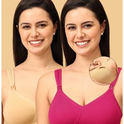 The Mom Store Pack Of 2 Sleeveless Solid Non Padded Nursing Bras - Fuchsia & Beige-picture-29