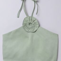 Taffykids Satin Sleeveless Floral Applique Detailed Crop Top - Green-picture-29