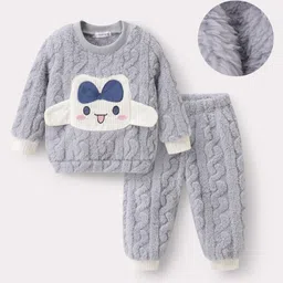 Mark & Mia Full Sleeves Winter Wear Night Suit with Animal Applique & Cable Knit Quilting Design - Light Blue-picture-31
