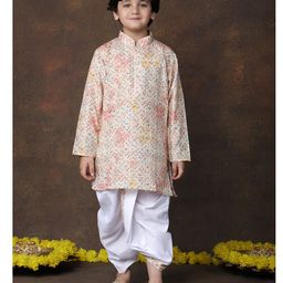 Superminis Cotton Woven Full Sleeves Abstract Printed & Sequins Embellished Dhoti Kurta Set - Peach-picture-10