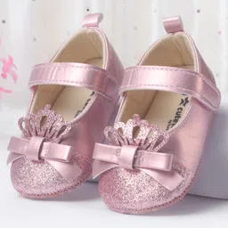 Cute Walk by Babyhug Velcro Closure Booties with Shimmer Floral Applique - Pink-picture-25