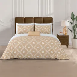 HOMELOOMERS Beige & Off White Printed Cotton 180 TC Super King Bedsheet Set 108" x 108"-picture-17