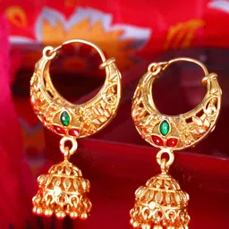 Vighnaharta Gold-Plated Stone Studded Dome Shaped Jhumkas-picture-19