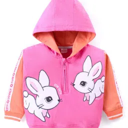 Babyhug Cotton Knit Full Sleeves Hooded Sweatshirt with Bunny Print - Fuchsia image 3