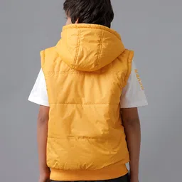 Under Fourteen Only Sleeveless Typography Printed Reversible Padded Light Winter Hooded Jacket - Yellow image 3