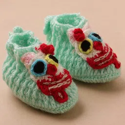 MayRa Knits Handknitted Pack Of 2 Zebra & Owl Applique Detailed Booties - Black & Sea Green image 3