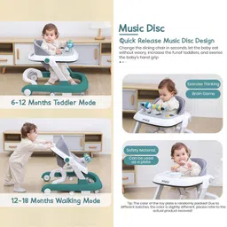 Babyhug 2 in 1 Baby Walker with Anti Fall Protection & Adjustable Height-Blue| Push Walker| Rear Wheels with Speed Control| Soft Padded Seat| Smooth Swivel Wheels| Musical Toy Tray with Engaging Toys image 4