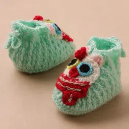 MayRa Knits Handknitted Pack Of 2 Zebra & Owl Applique Detailed Booties - Black & Sea Green image 4