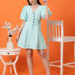 BLANC9 Women Puff  Sleeve A-Line Dress-picture-18