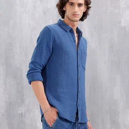 WROGN Men Relaxed Fit Textured Pure Cotton Casual Shirt image 4