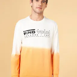 YU by Pantaloons Orange & White Cotton Regular Fit Printed Sweatshirt image 1