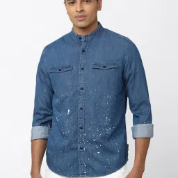 Forever 21 Blue Cotton Regular Fit Printed Shirt image 1