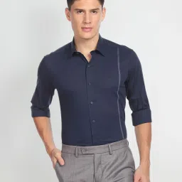 Arrow New York Navy Slim Fit Self Design Shirt image 1
