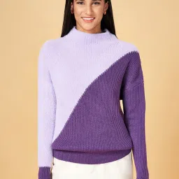 Honey by Pantaloons Purple Color-Block Sweater image 1