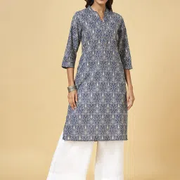 Rangmanch by Pantaloons Blue Cotton Printed Straight Kurta image 1
