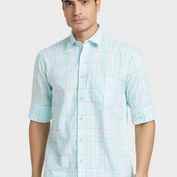Colorplus Blue Cotton Tailored Fit Checks Shirt image 1