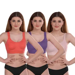 Women Orange,Purple,Brown Cotton Bra Panty Set for Lingerie Set Undergarments Pack of 3-image-90