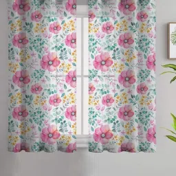SPACES DRAPE STORY Elegent Floral Pink Polyester 5 ft Window Curtains - Set of 2 image 1