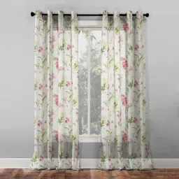 SPACES DRAPE STORY Elegent Floral Pink & White Polyester 9 ft Long Door Curtains - Set of 2 image 1