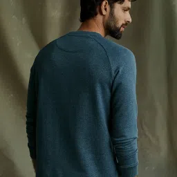 ANDAMEN Blue Melange Regular Fit Henley T-Shirt image 2