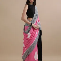 Jaipur Kurti Pink Mulmul Cotton Regular Fit Print Saree image 4
