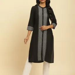 W Black Embroidered Straight Kurta image 1