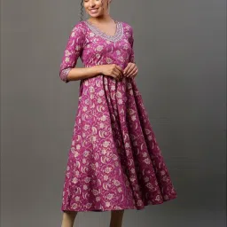 Aurelia Purple Cotton Printed Straight Kurta image 1