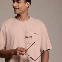 WROGN Pure Cotton Typography Printed Drop-Shoulder Sleeves Oversized Pocket T-shirt-picture-27