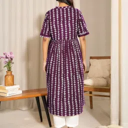 Janasya Purple Cotton Printed Kurta image 2