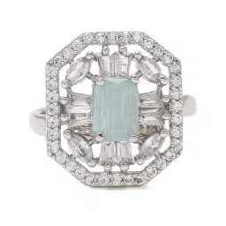 Priyaasi Silver-Plated Splendor with American Diamond Brilliance Mint Majesty Finger Ring image 2