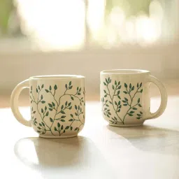 Ellementry Livada Off-White & Green Ceramic Mug (0.2 L) - Set of 2 image 1