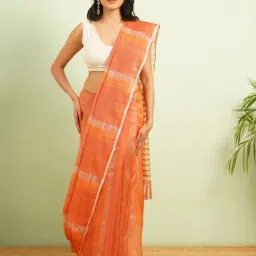Jaypore Orange Cotton Silk Maheshwari Saree-picture-16