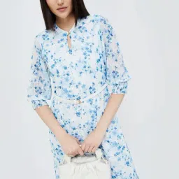 Code by Lifestyle White & Blue Floral Print Bodycon Dress-picture-25